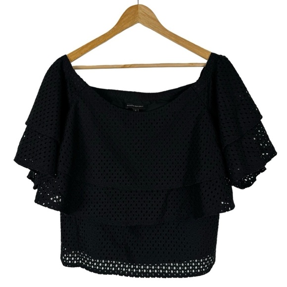 Banana Republic Womens Off The Shoulder Ruffle Blouse S Black Eyelet Feminine - Picture 5 of 14